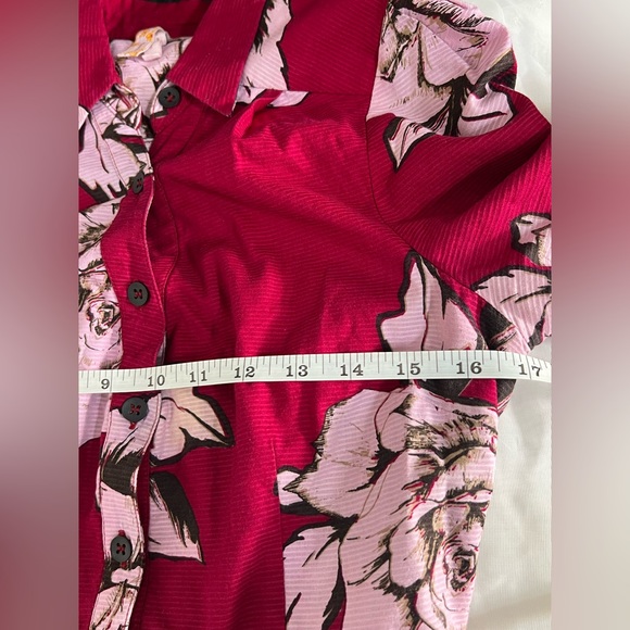 Anthropologie Maeve Floral Dagmar Red Pink/White Floral Shirt Dress Size 8 - Picture 9 of 12
